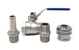 1/2" Female Stainless Steel Ball Valve with Weldless Bulkhead Barb Hose