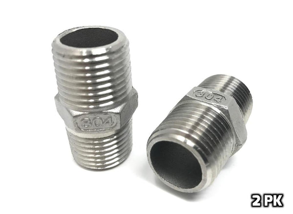 1/2" NPT to 1/2" NPT Hex Nipple (304 S/S) - 2 PK